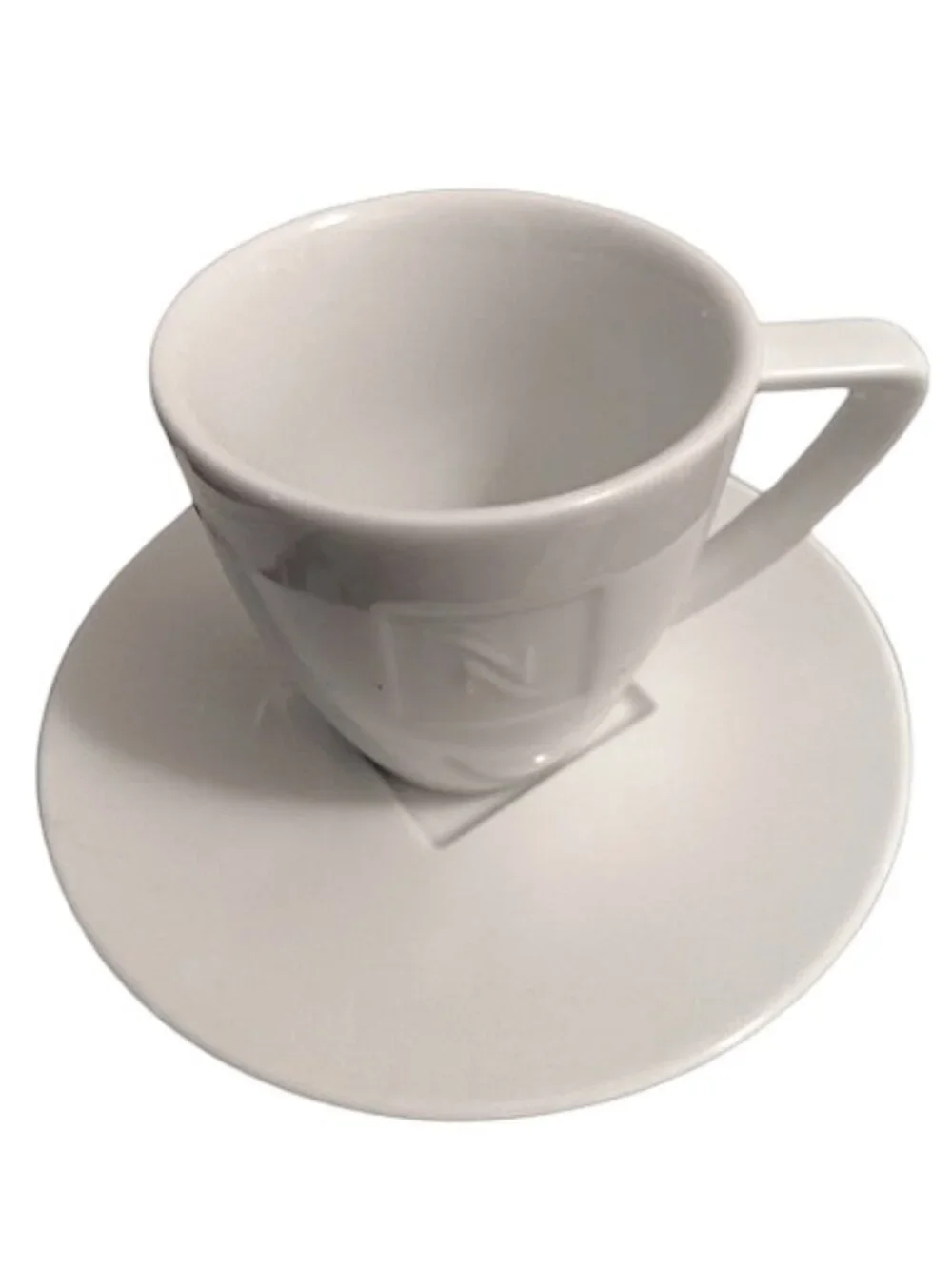 2-Shot Nespresso Cup Saucer White Porcelain PORTUGAL Recessed Logo